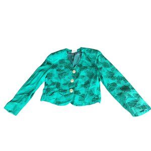 Vintage Neiman Marcus VNeck Blazer Women Sz 10 Green Floral Silk Office Workwear